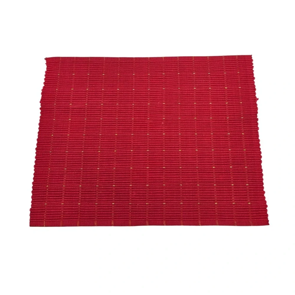 Set of 4 Red Ribbed Placemats with Gold Metallic Thread Accents 19x13.5 Holiday